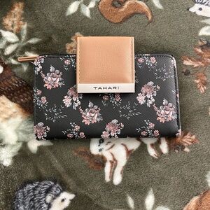Tahari Black and Pink Floral Wallet